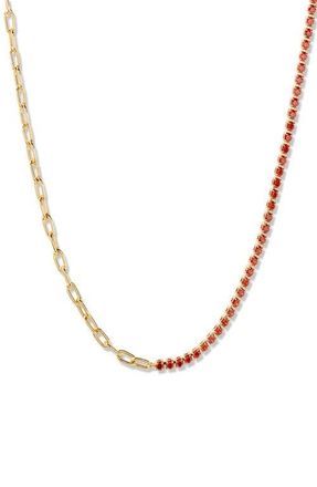 Brook & York Isabella Mini Birthstone Tennis & Paper Clip Chain Necklace in Gold/January at Nordstrom