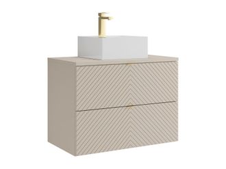 Vente-Unique Mueble de ba&ntilde;o suspendido con lavabo cuadrado de sobre encimera y grifo - Beige - 80 cm - DORIONI