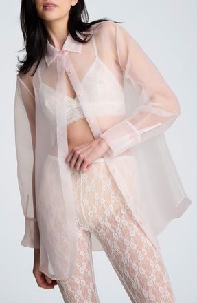 Kenneth Cole Sheer Oversize Button-Up Shirt in Chintz Pink at Nordstrom, Size Medium