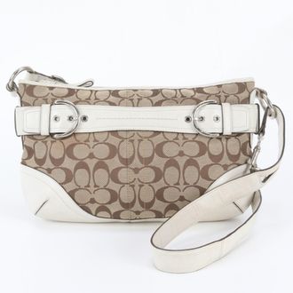 Coach Beige White Leather Canvas Handbag Shoulder Bag Tote Bag (Pre-Owned)