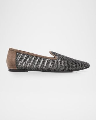 Brunello Cucinelli Precious Net Embroidered Suede Flats