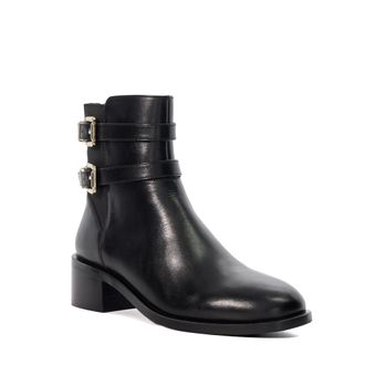 Dune London Womens Ladies Patter - Leather Double Buckle Block Heel Boots - Black material_leather1 - Size UK 4