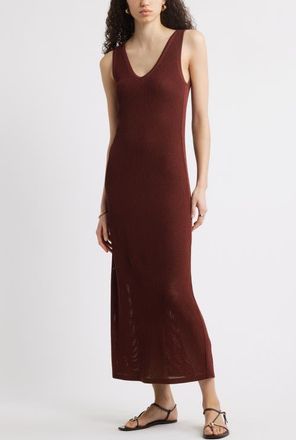 Nordstrom Sleeveless Open Stitch Maxi Sweater Dress in Brown Raisin at Nordstrom, Size Xx-Small