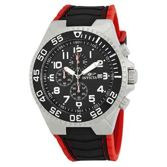 Invicta Pro Diver Chronograph Black Dial Black and Red Polyurethane Mens Watch 12412