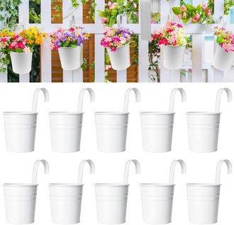 OEM Juego De 10 Macetas Colgantes De Metal, De 10 Cm De Di&aacute;metro, De Color Blanco, Con Gancho Extra&iacute;ble Para Decorar Barandillas, Balcones, Vallas, Jardin