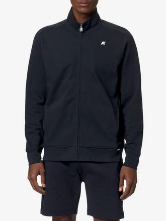 K-Way Felpa in cotone con zip, collo alto e logo a contrasto