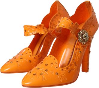 Dolce & Gabbana Womens Orange Cinderella Floral Crystal Pumps Shoes Pvc