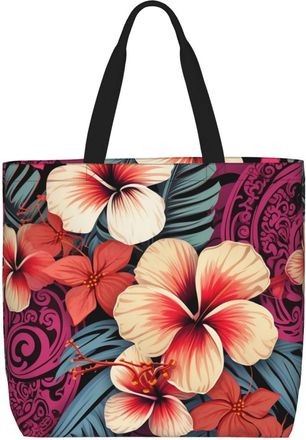 Generic Hawaiian Print Pattern Tote Bag Lightweight Carry Bag Eco Friendly Handbags For Ladies Picnic Travel
