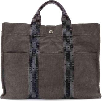 Herm&egrave;s Gray Canvas Handbag Tote Bag (Pre-Owned)