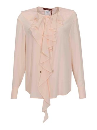 Max Mara Mstepica Silk Blouse With Pink Ruffles