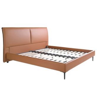 Angel Cerd&aacute; Brown Leatherette Double Bed Pine Base, Steel Legs