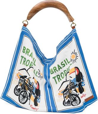 Farm Rio Wooden Handle Graphic Tote Bag