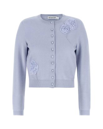 Self Portrait Blue Preppy Lace Cropped Cardigan
