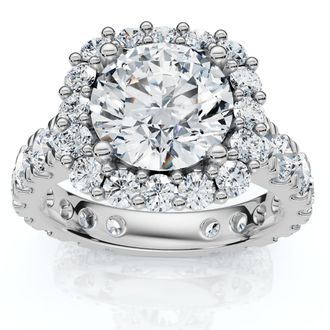 Pompeii3 Certified 4Ct Lab Grown Cushion Halo Diamond Engagement Ring 14k Gold/Platinum