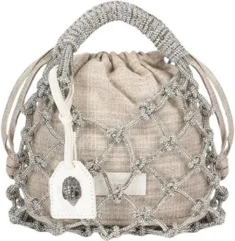 Kurt Geiger Tassen, unisex, Beige, ONE Size, Leer, Small Macrame Kristallen Tas