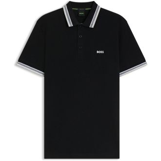 HUGO BOSS Herenpoloshirt Paddy met contrasterende boorden (Zwart/Grijs)