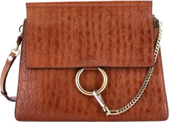 Chlo&eacute; Faye Crocodile Embossed Leather Medium shoulder bag - Bruin