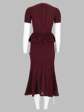 Self Portrait Peplum Openwork Knit Dress - Bordeaux