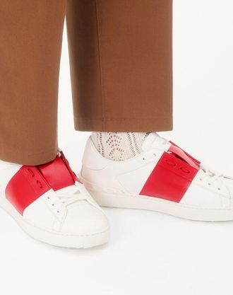 Valentino Garavani Sneaker Open In Vitello Uomo BIANCO/ROSSO 39.5