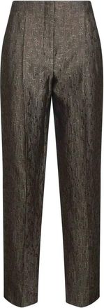 Giorgio Armani Broeken, Dames, Grijs, M, Wol, Zijde Wol Jacquard Broek Bruin