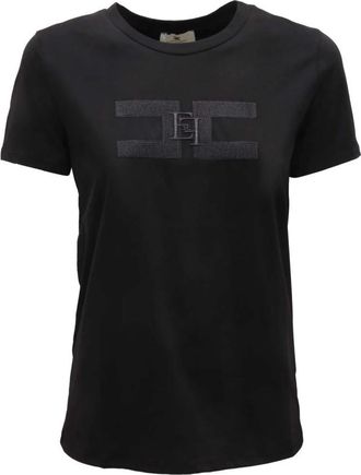 Elisabetta Franchi Ma-007-56E2 T-Shirt - Dames - T-shirts - Zwart - S - Katoen - Tops