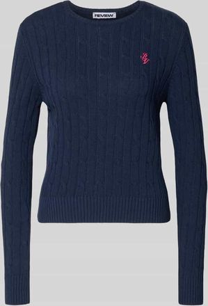 Review Strickpullover mit Zopfmuster und Label-Stitching in Dunkelblau, Gr&ouml;&szlig;e XL