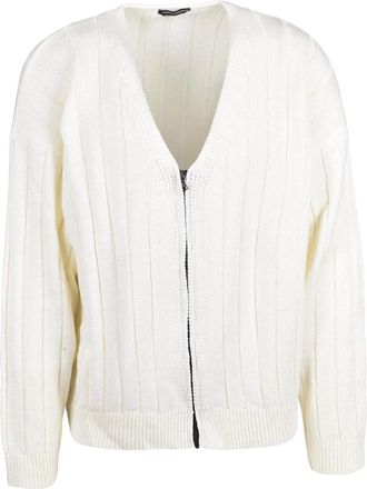 Daniele Alessandrini White Wool-Blend Zip Cardigan