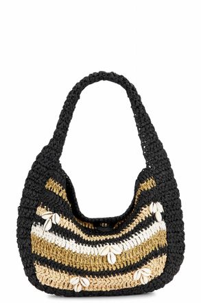 Free People Belize Shell Raffia Shoulder Bag In Tan/ Black