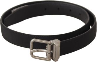 Dolce & Gabbana Zwart Canvas Leren Riem met Zilverkleurige Metale Gesp