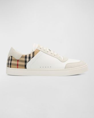 Burberry Mens Leather-Suede Check Sneakers