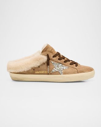 Golden Goose Super-Star Sabot Suede Shearling-Lined Slide Sneakers