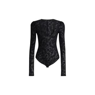 Alberta Ferretti Wool Lace Bodysuit with Long Sleeves - female - Alberta Ferretti - Full-Body - Black - L - Tops