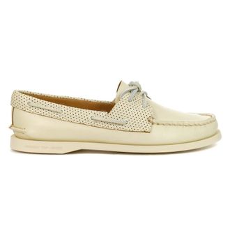 Sperry Top-Sider Authentic Original 2-Eye Pin Perf Full Grain Leather Womens Boat Shoes - White - Size:UK 5.5