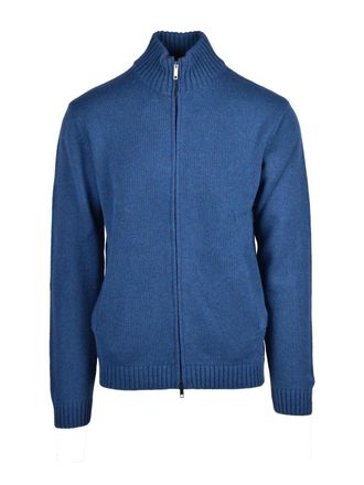 Daniele Fiesoli Blue Merino Wool Zip Cardigan