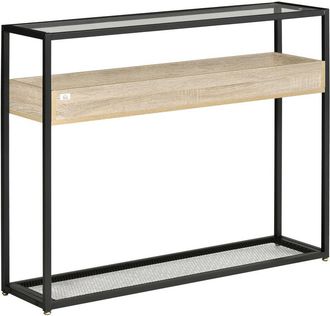 HOMCOM Mesa Consola 108x28x85 cm Mesa de Entrada con Tablero de Vidrio Templado Estante y Rejilla Inferior Marco de Acero para Pasillo Sal&oacute;n Extremo del Sof&aacute;