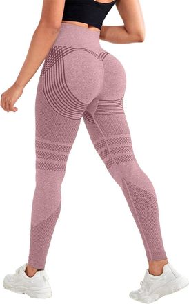 Generic Women 3D Compression Leggings Anti Cellulite Slimming Scrunch Bums Leggings High Waist Seamless Push-Up Opaque Gym Yoga Leggings Pink, M
