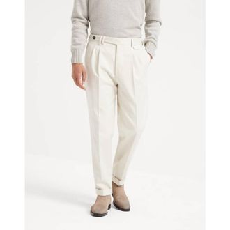Brunello Cucinelli Mens Ice Wool Cotton Pleated Trousers, Size 58