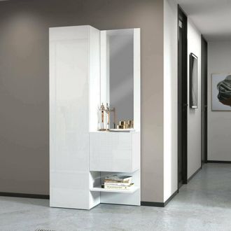 Dmora Dmora - Mueble De Entrada Vinicio, Mueble Multifuncional Con 2 Puertas, Mueble Multiusos Con Espejo, 90x35h190 Cm, Blanco, Con Embalaje Reforzado