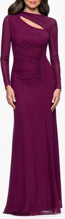 Betsy & Adam Studded Cutout Long Sleeve Gown in Plum at Nordstrom, Size 10