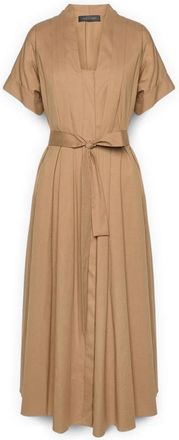 Elena Miro Jurk met ceintuur - Dames - Casual kleedjes - Beige - 3XL - Katoen - Kleedjes
