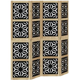 vidaXL Vidaxl - Biombo Separador 4 Paneles Madera Maciza Paulownia Marr&oacute;n Negro