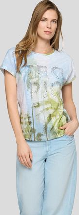 Rabe Kurzarmshirt RABE, Damen, Gr. 36, himmelblau, Jersey, Obermaterial: 100% Baumwolle, Glitzermuster, gemustert, normal h&uuml;ftbedeckend, Rundhals, Aufschla