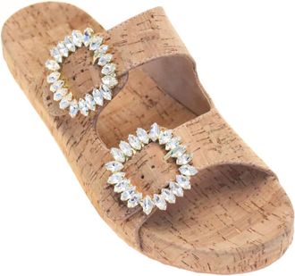 Mystique Womens Cork Sandal With Crystal Buckle In Beige