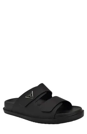 Guess Visel Double Strap Slide Sandal in Blk01 - Black Saffiano Texture at Nordstrom Rack, Size 10