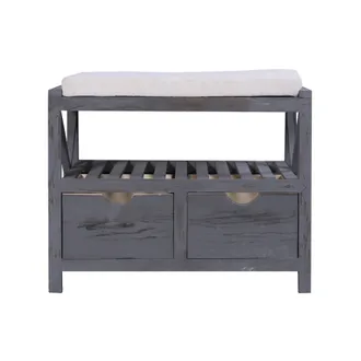 Mobili Rebecca Mobili Rebecca - Rebecca Mobili Banco De Asiento Gris 2 Cajones Madera Retro 43x65x34