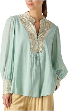 Greek Archaic Kori Dames, Blouses & Shirts, Groen, Maat: XS Linnen