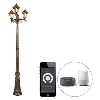 QAZQA Qazqa - Smart Outdoor Lantern Gold 3-Light Incl. Wifi ST64 - New Haven