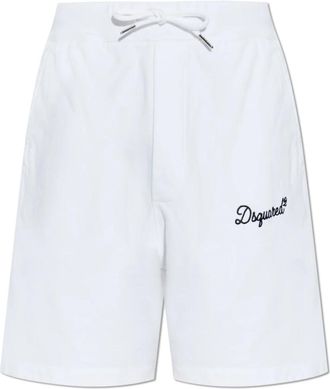 Dsquared2 Katoenen Shorts met Geborduurd Logo - Heren - Korte Broeken - Wit - M - Katoen - Korte Broeken