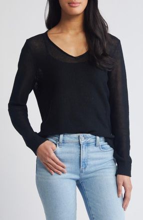 Tommy Bahama Cedar V-Neck Linen Sweater in Black at Nordstrom, Size X-Small