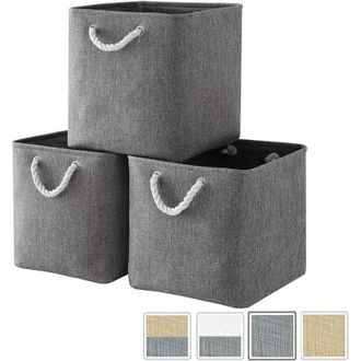 Premier Fabric storage box, gray storage basket, cube fabric baskets (33x33x33 cm) for cupboard, shelf and clothes, (foldable, set of 3)